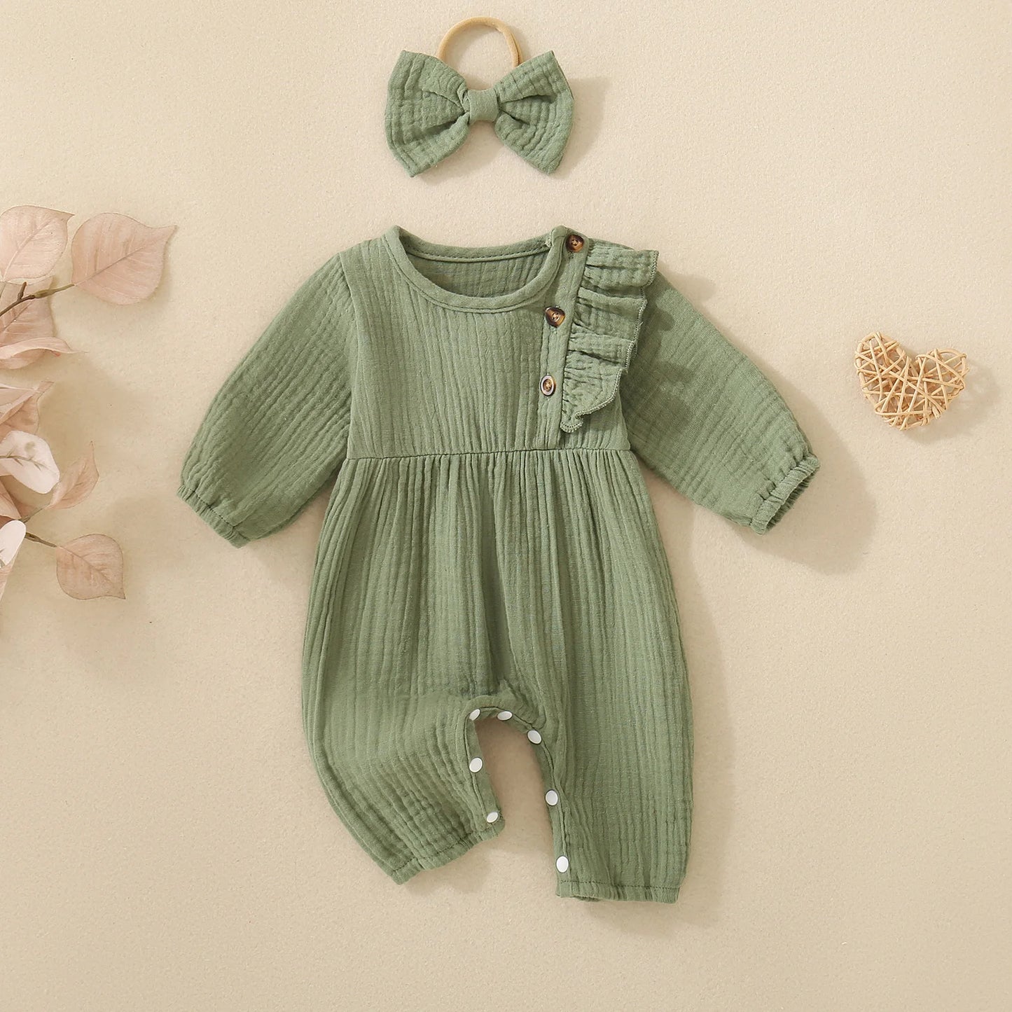 Stylish Green Infant Toddler Romper | Cozy Long Sleeve Crawling Suit
