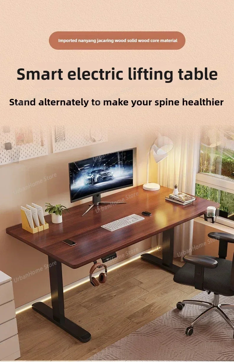 Solid Wood Electric Lifting Table | Versatile Office & Gaming Desk