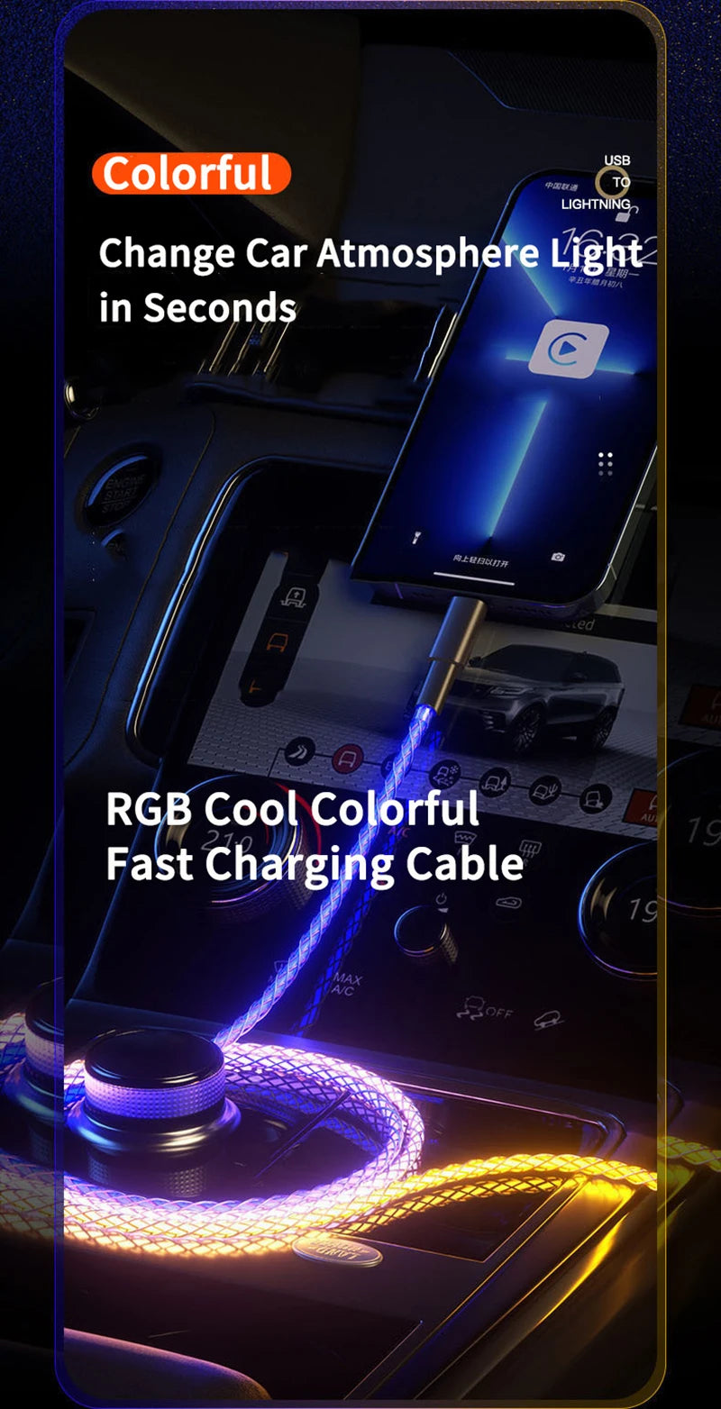 RGB Glowing Super Fast Charging Data Cable USB A to Type C
