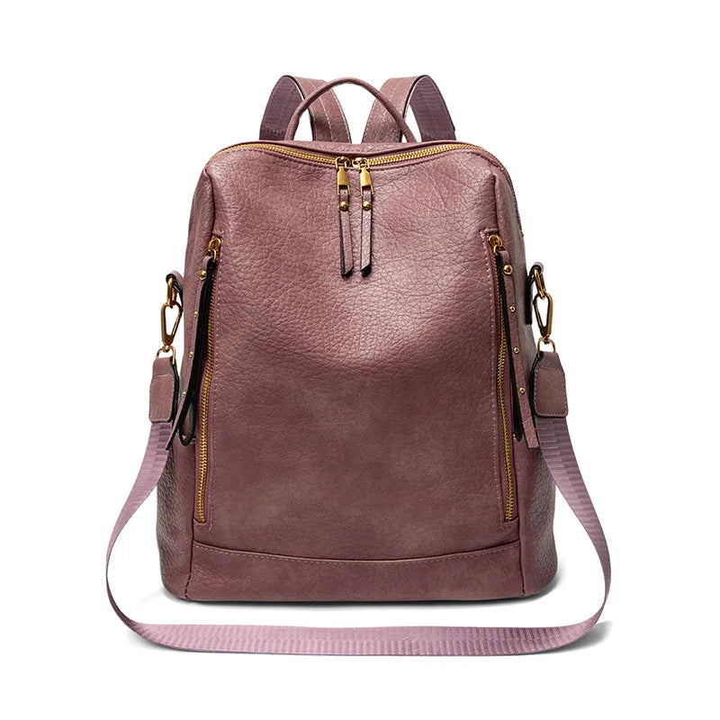 Vintage Leather Backpack | Large Capacity Travel Rucksack for Women