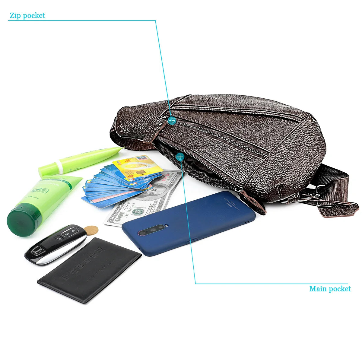 Men's Genuine Leather Chest Bag | Casual Triangle Crossbody Sling