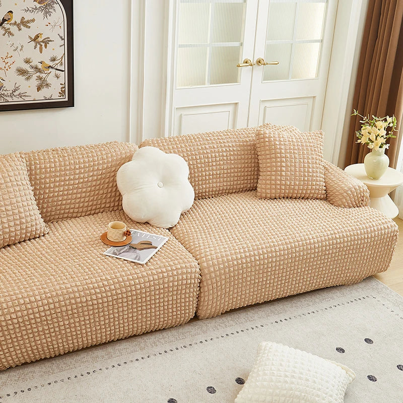 Solid Color Bubble Popcorn Sofa Cover | Elastic & Durable Fit