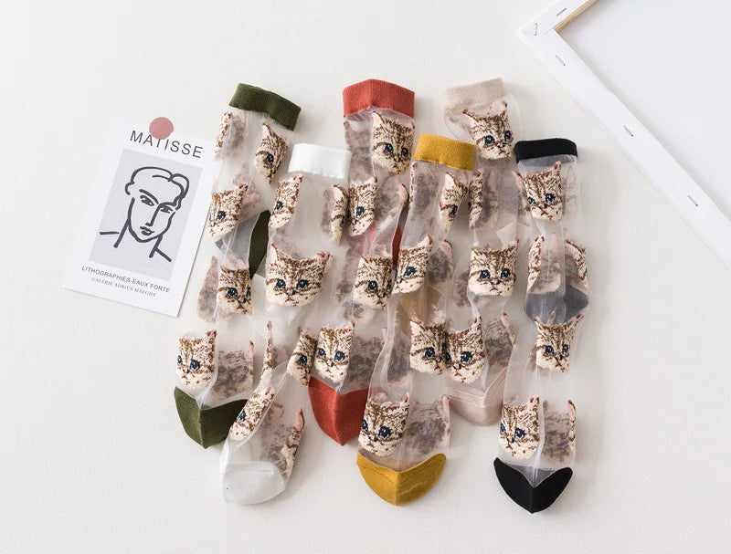 Trendy Women’s Transparent Cat Socks | Cute Kawaii Summer Fashion
