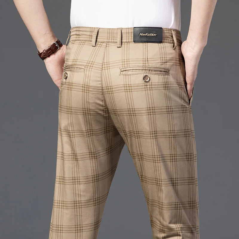 Men's Slim Cotton Plaid Pants | Casual Business Comfort Trousers