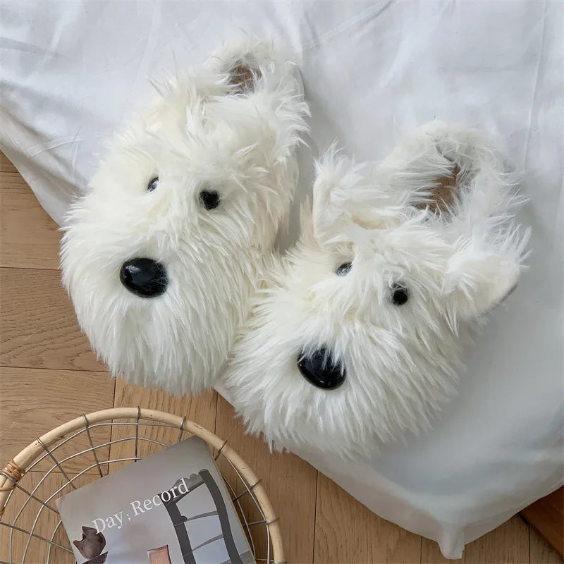 Cute Dog Plush Slippers | Warm Corduroy Indoor Shoes for Couples