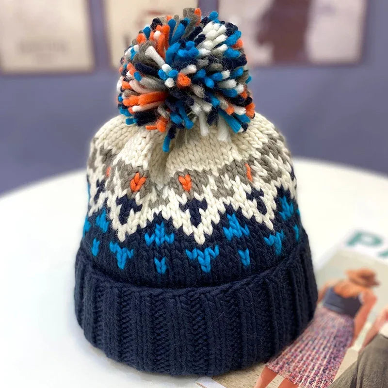 Unisex Fur Pompom Beanie Hat | Cozy Warm Knit Winter Cap