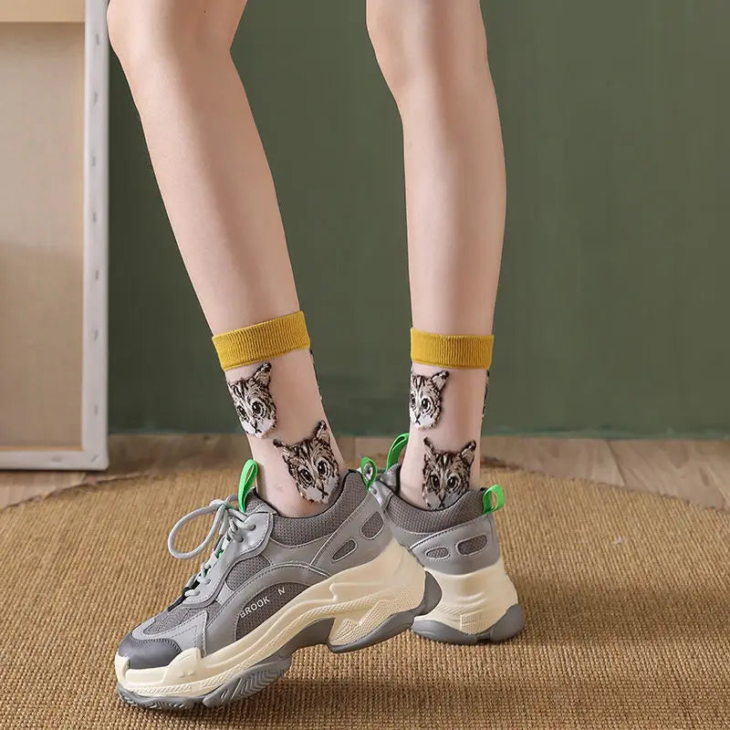 Trendy Women’s Transparent Cat Socks | Cute Kawaii Summer Fashion
