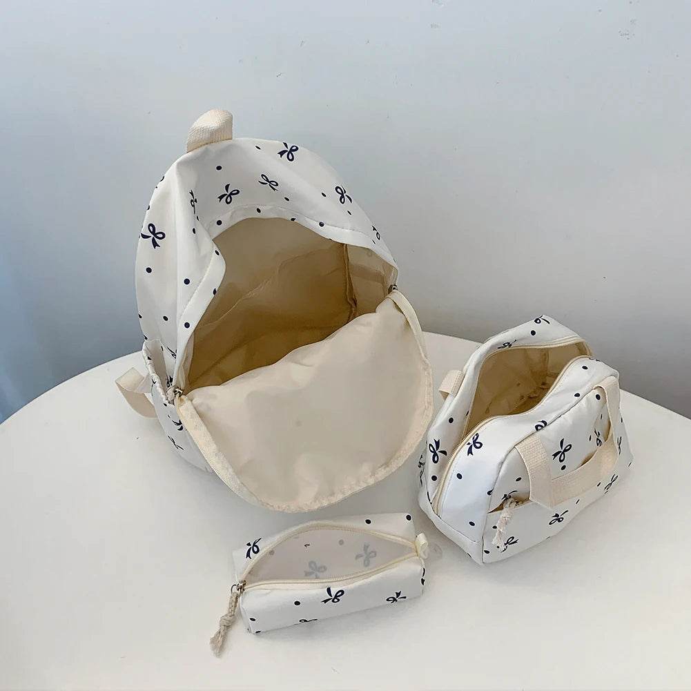 Stylish Bow Print School Bag Set | Rucksack, Handbag & Pencil Case