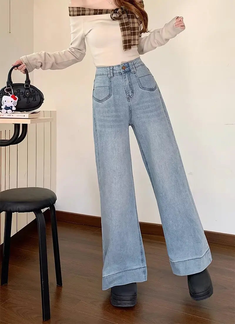 Women's High Waist Wide Leg Jeans | Comfortable Vintage Denim Pants