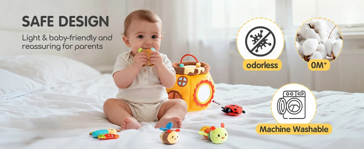 Plush Baby Beehive Toy with Stuffed Farm Animals | Sensory Fun
