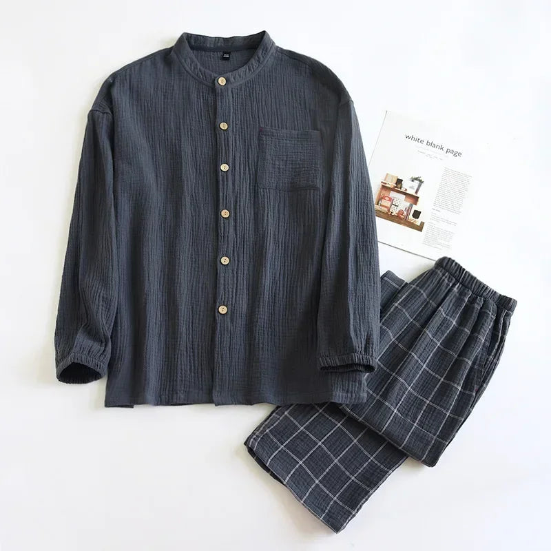 Couple's Japanese Style Cotton Sleepwear Set | Cozy Home Pajamas