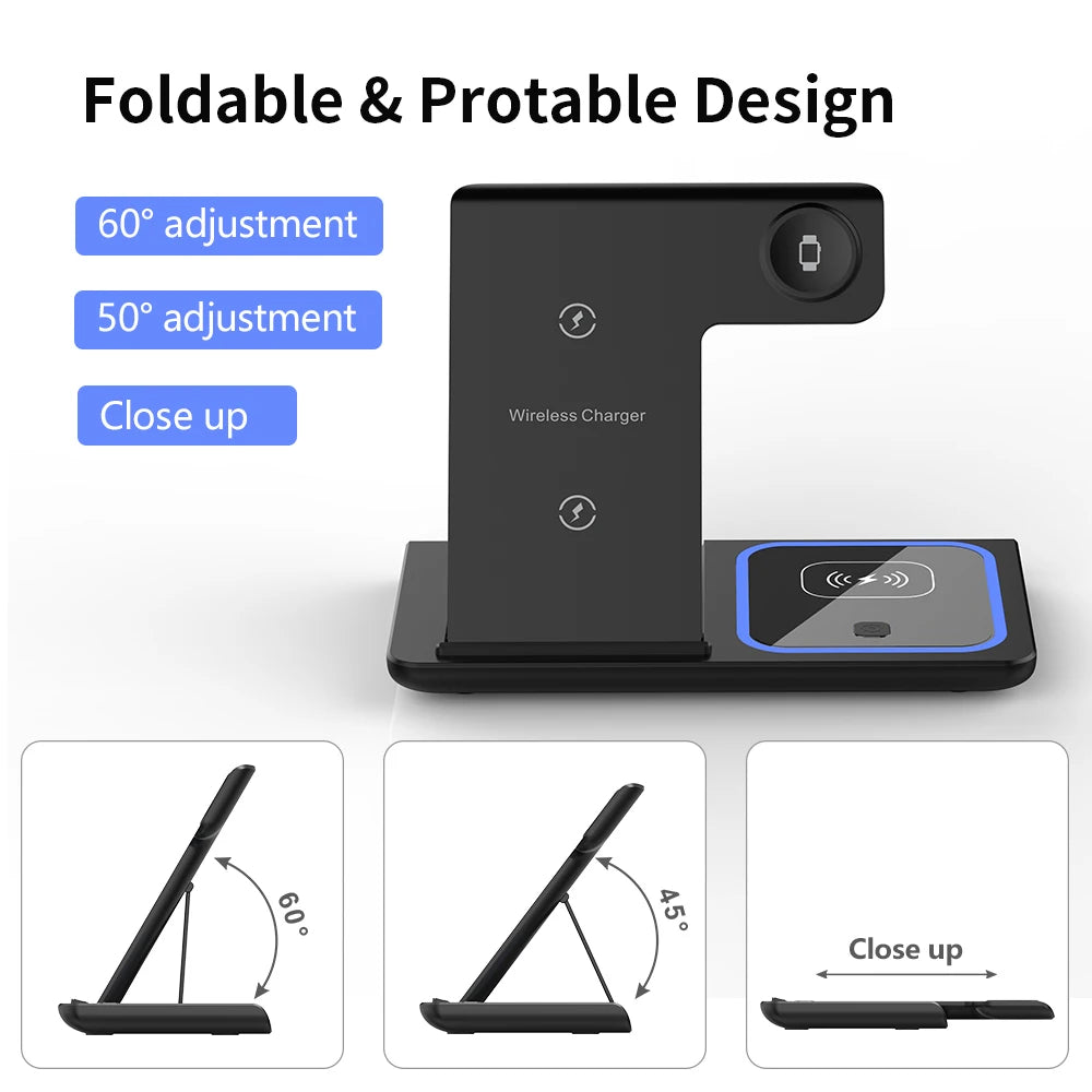 30W Foldable 3-in-1 Wireless Charging Station | Fast Qi Charger