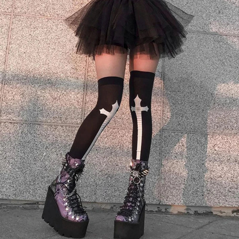 Punk Skull Stockings & Gloves Set | Gothic Cosplay Accessories