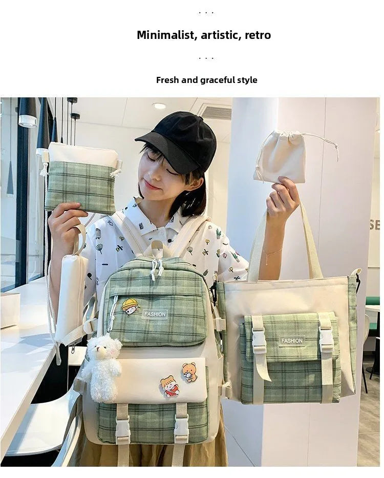 Large Capacity Kids Backpack | Versatile Nylon School Bag Set