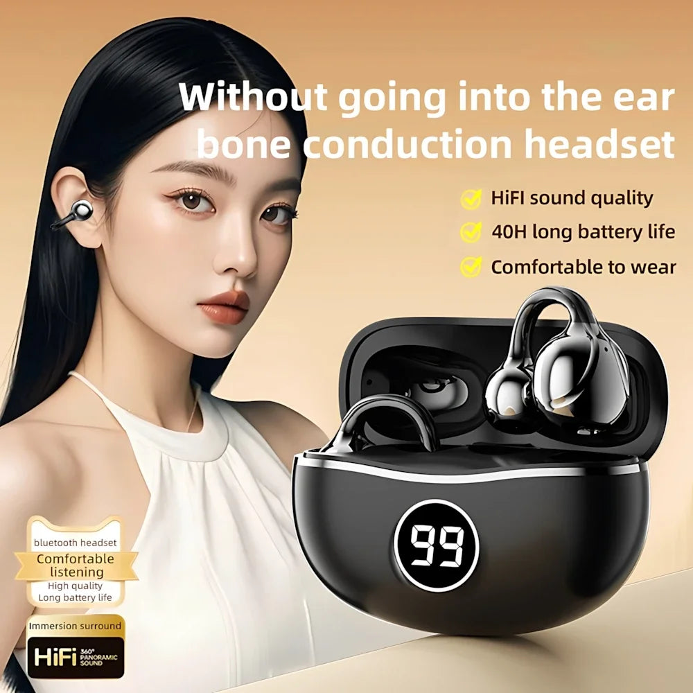 Bluetooth 5.3 Wireless Ear Clip Earphones | Noise Reduction Sports Earbuds