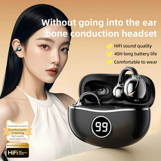 Bluetooth 5.3 Wireless Ear Clip Earphones | Noise Reduction Sports Earbuds