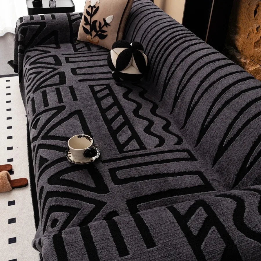 Bohemian Jacquard Fleece Sofa Towel | Cozy Blanket for Living Room