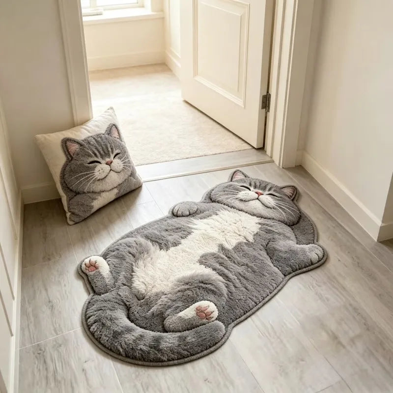 Adorable Cat-Shaped Area Rug | Unique Soft Plush Floor Mat