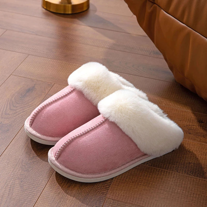 Winter Warm Faux Suede Fur Slippers | Cozy Plush Indoor Slides