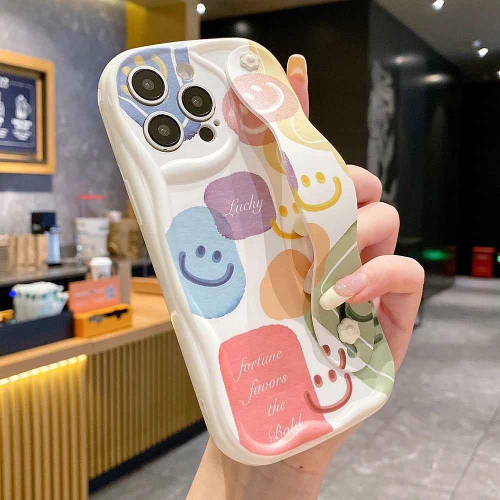 Happy Face Wrist Strap Case | Cute Phone Holder for All Models