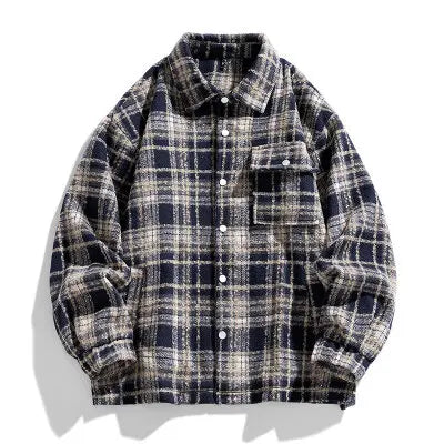 Stylish Japanese Vintage Plaid Jacket for Men | Casual & Chic