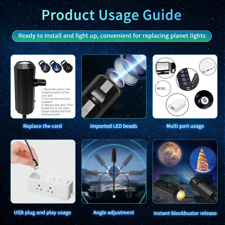 LED Halloween Moon Lamp | USB Projector Night Light for Mood