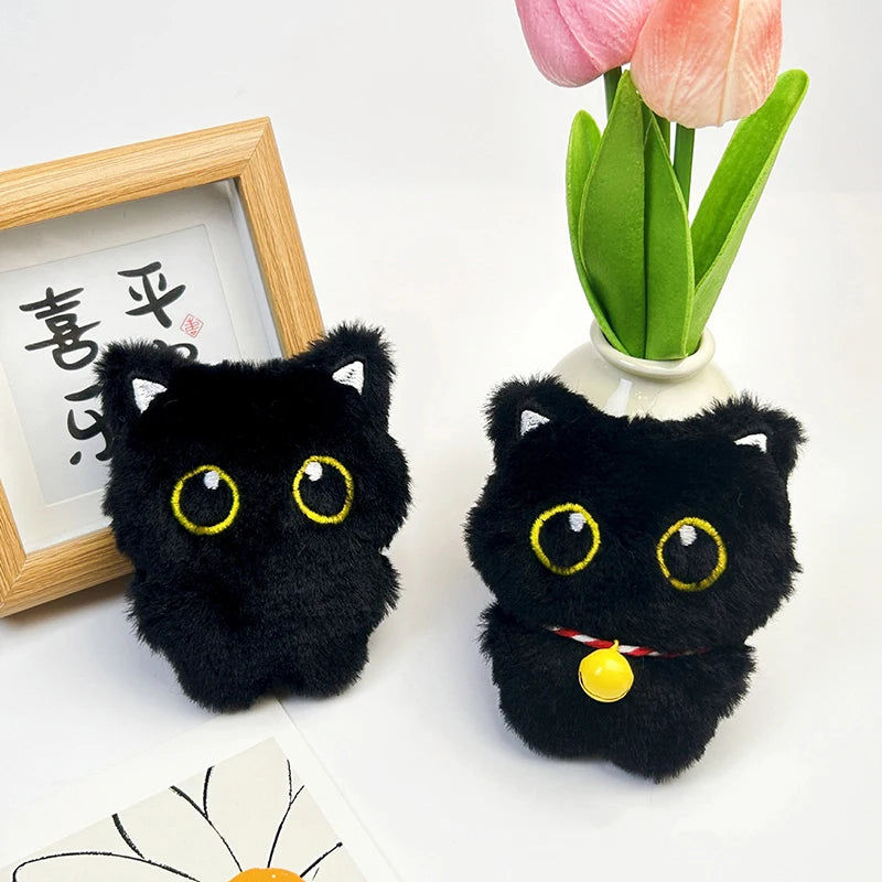 Cute Cartoon Black Cat Plush Keychain | Novelty Backpack Accessory