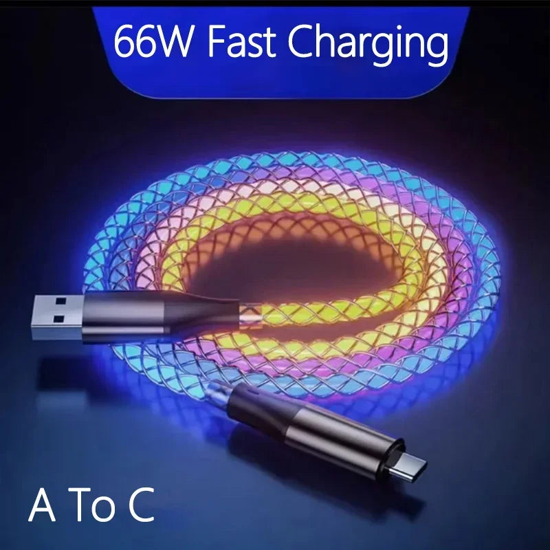1m 6A Glowing USB Type C Charging Cable | Fast Charge Mobile Cord
