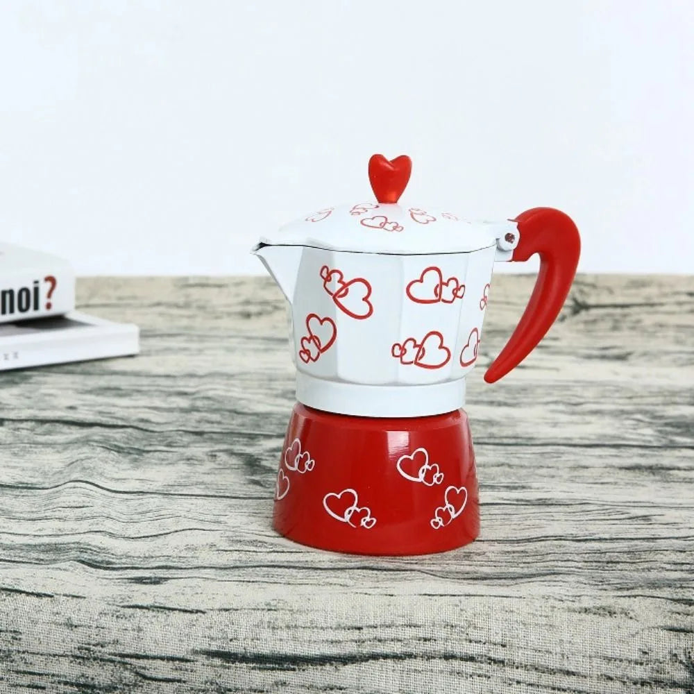 Personalized Heart Pattern Aluminum Mocha Pot | Classic Coffee Maker