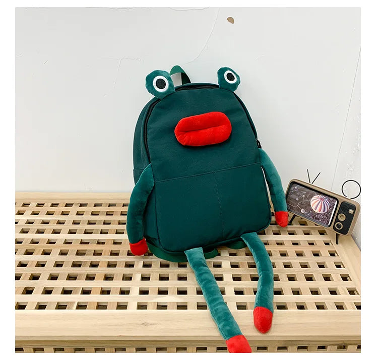 Cartoon Frog Shape Canvas Backpack for Girls | Fun & Functional
