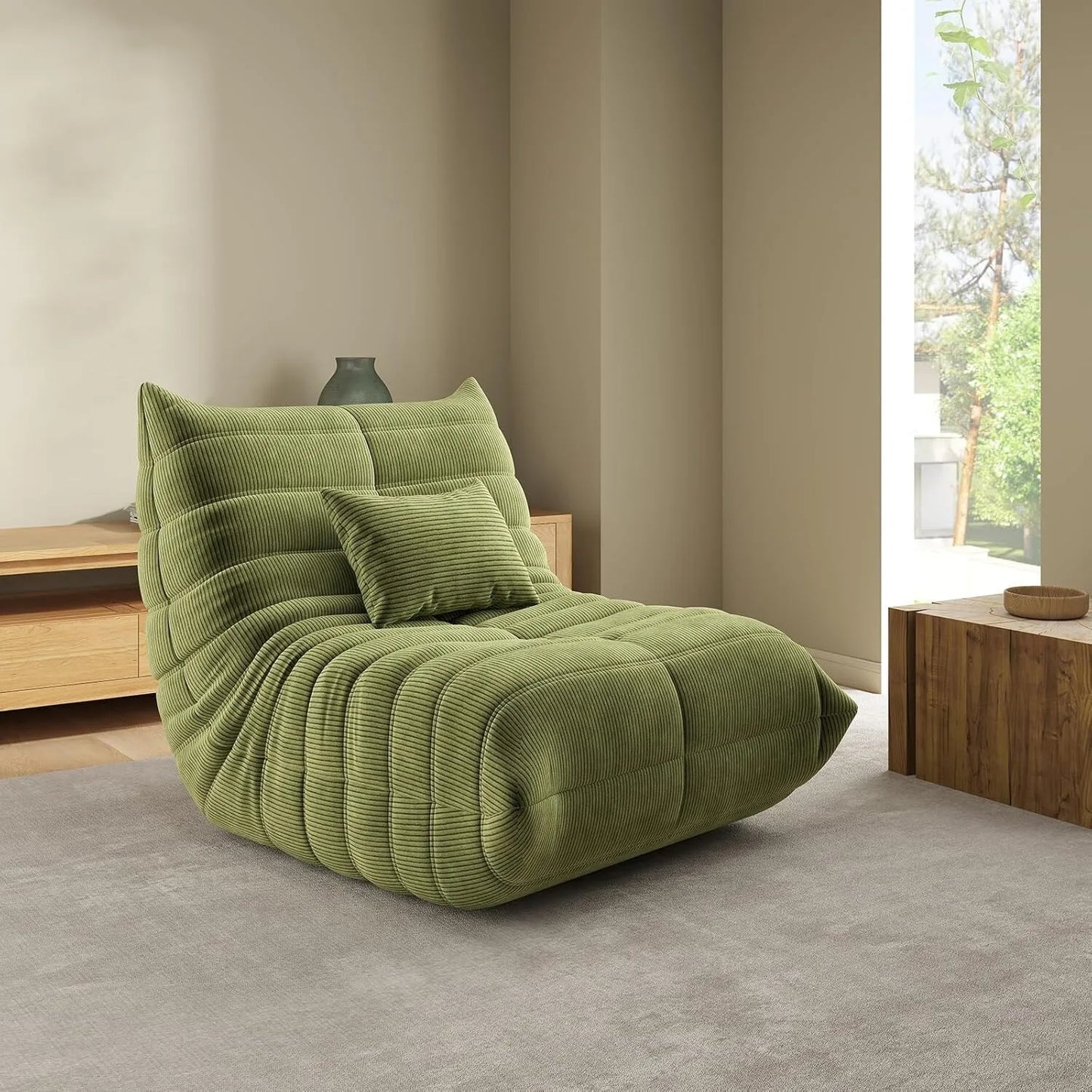 Cómodo sillón tipo puf verde | Tumbona de espuma viscoelástica