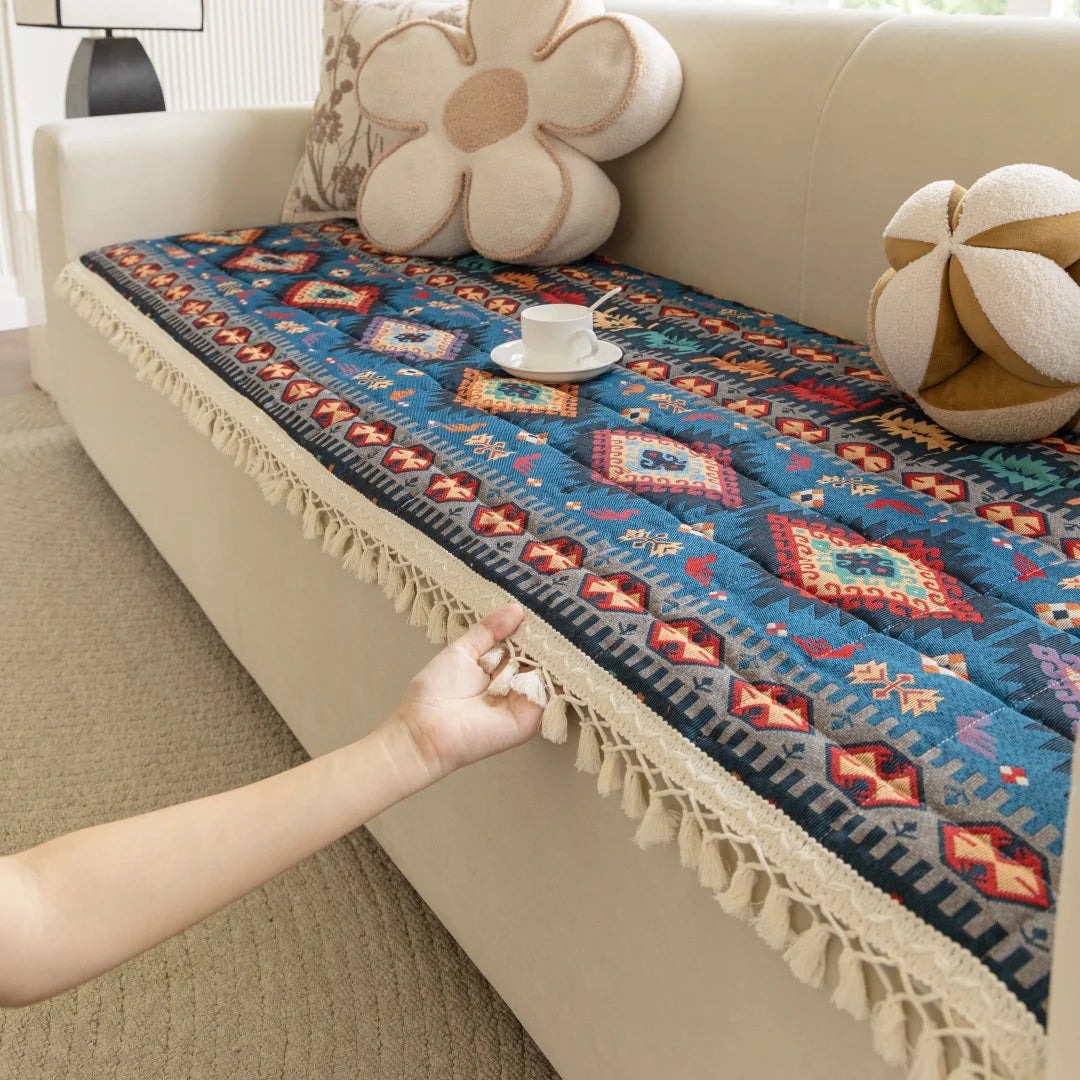 Boho Pattern Quilting Sofa Pad | Anti-Slip Multi-Use Cover