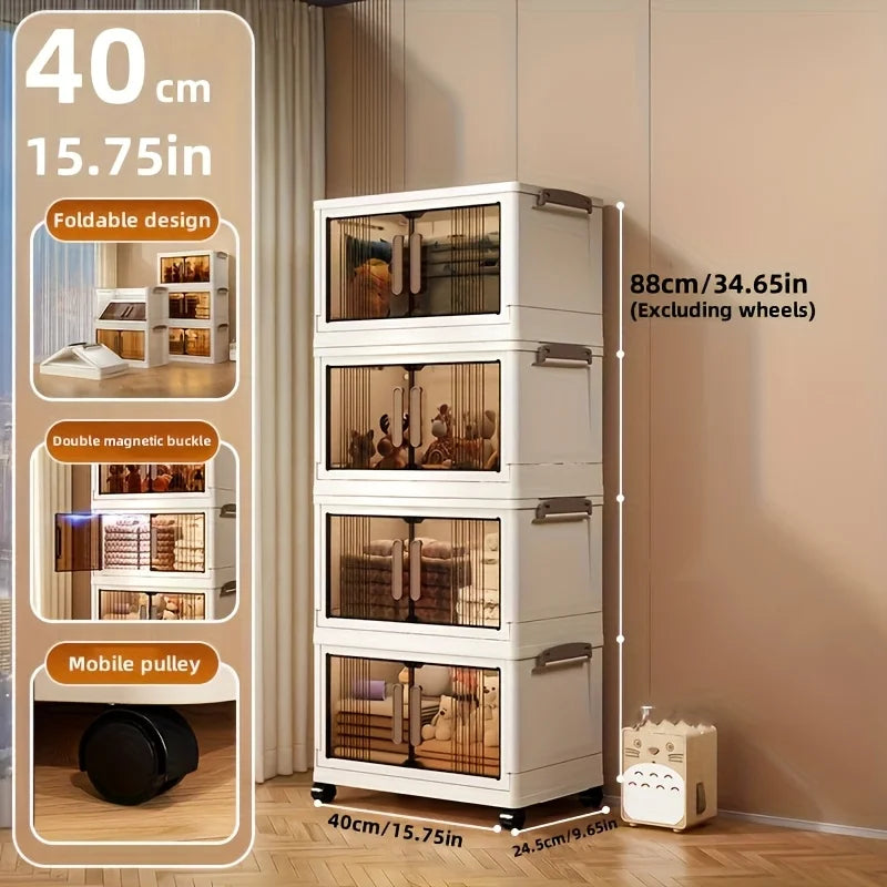 4/5-Tier Heavy-Duty Plastic Folding Storage Cabinet | Space-Saving Storage