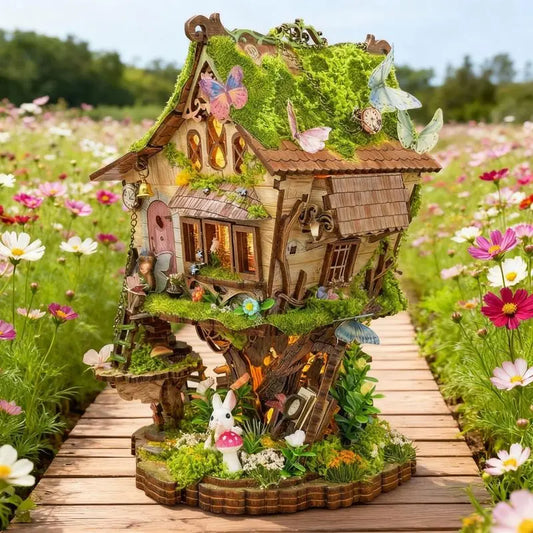 Wooden DIY Treehouse Dollhouse Figurines | Creative Mini Decor