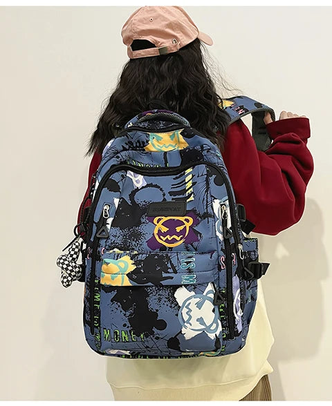 Trendy Personalized Graffiti Japanese Backpack | Large Capacity Book Bag