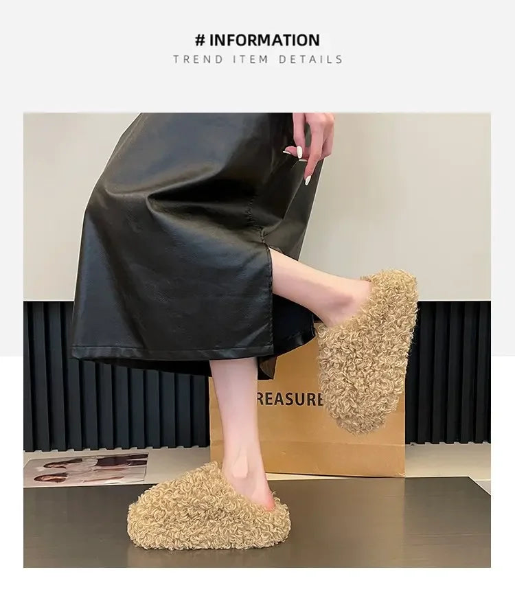 Warm Plush Closed Toe Mules | Women's Winter Indoor Slippers