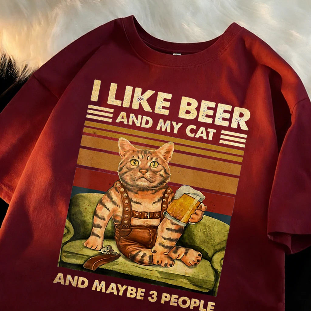 Men's Summer Cat and Beer Graphic T-Shirt | Soft Cotton Tee