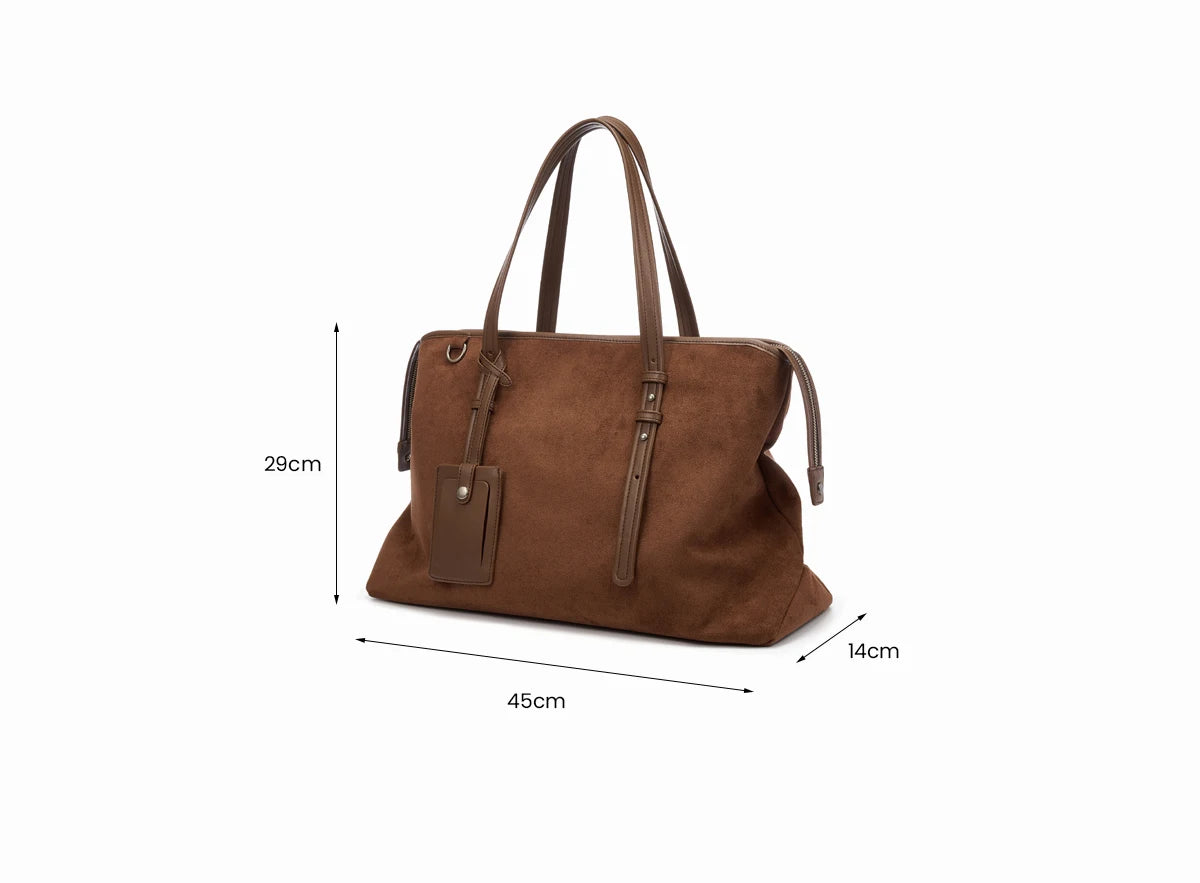 Elegant Black Suede Tote Bag | Stylish Large Capacity Unisex Handbag