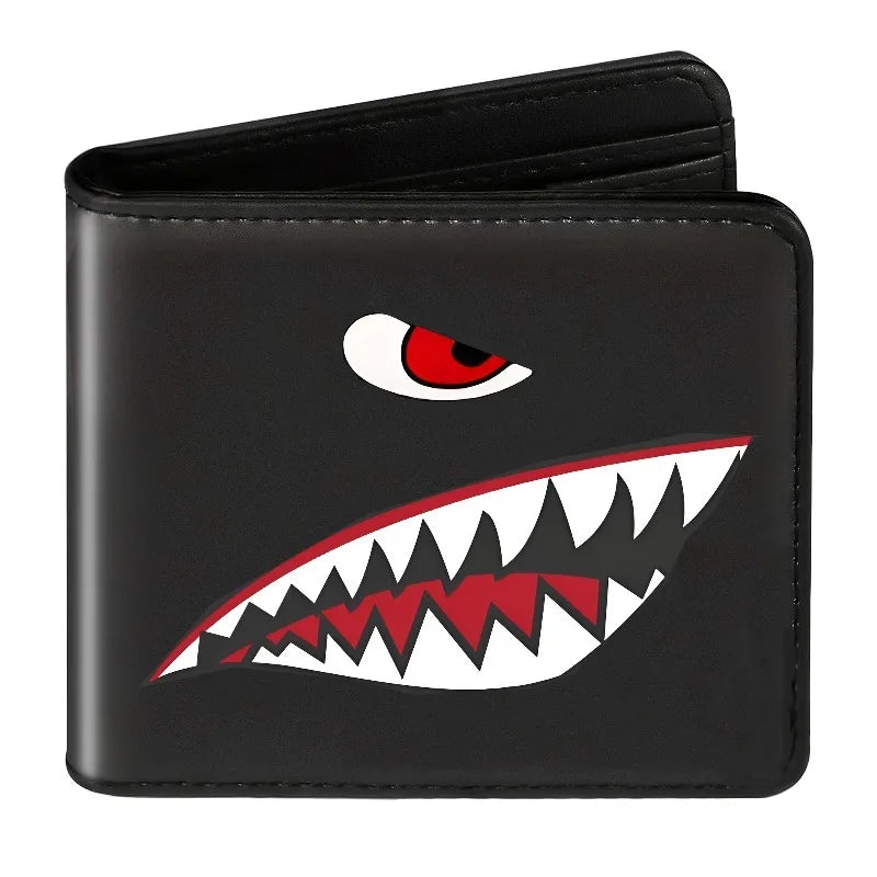 Men's Black Faux Leather Wallet | Shark Mouth Design Slim Holder