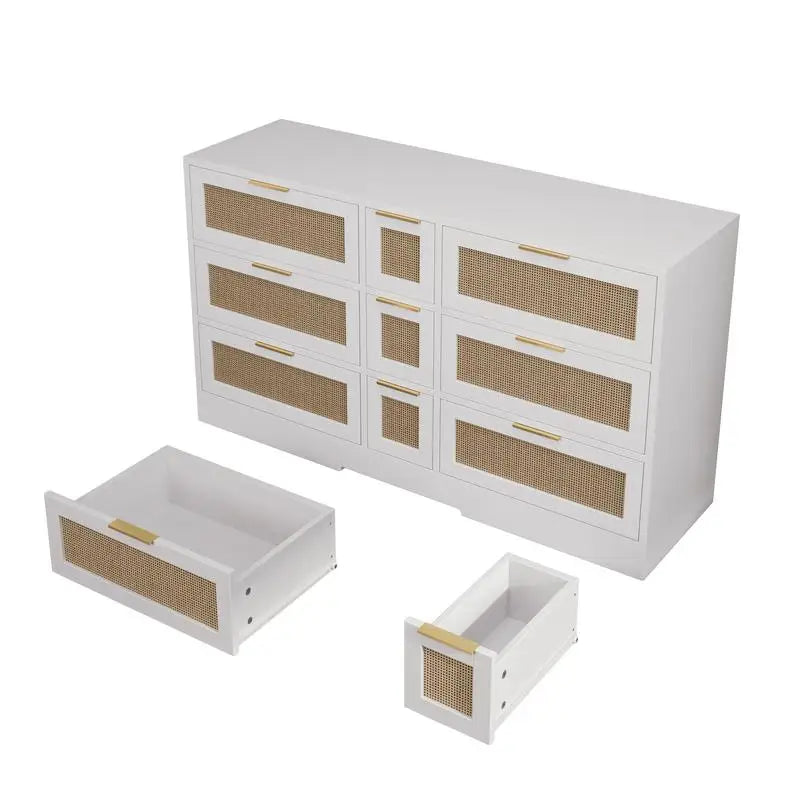 51.2” White Rattan Storage Locker with 9 Drawers & Elegant Design