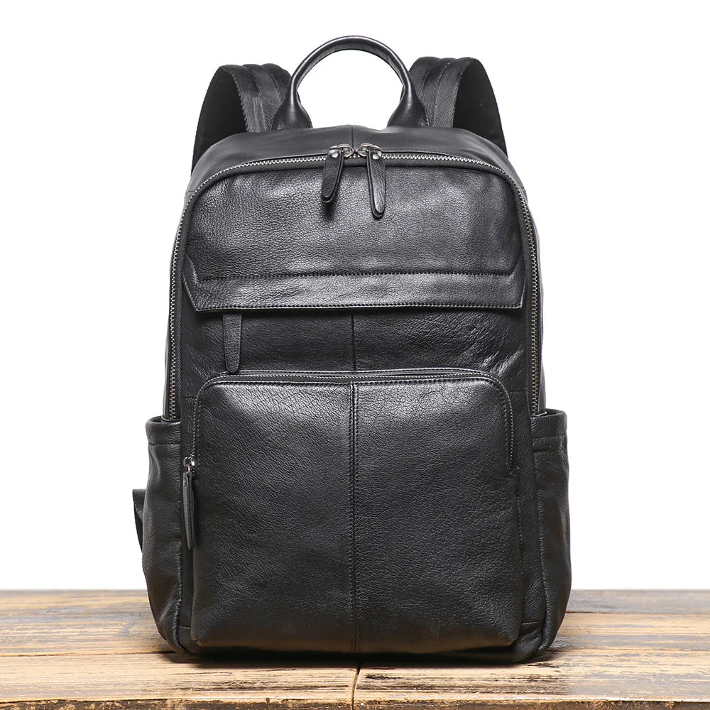 Men's Genuine Leather Double-Shoulder Backpack | Large Laptop Travel Bag