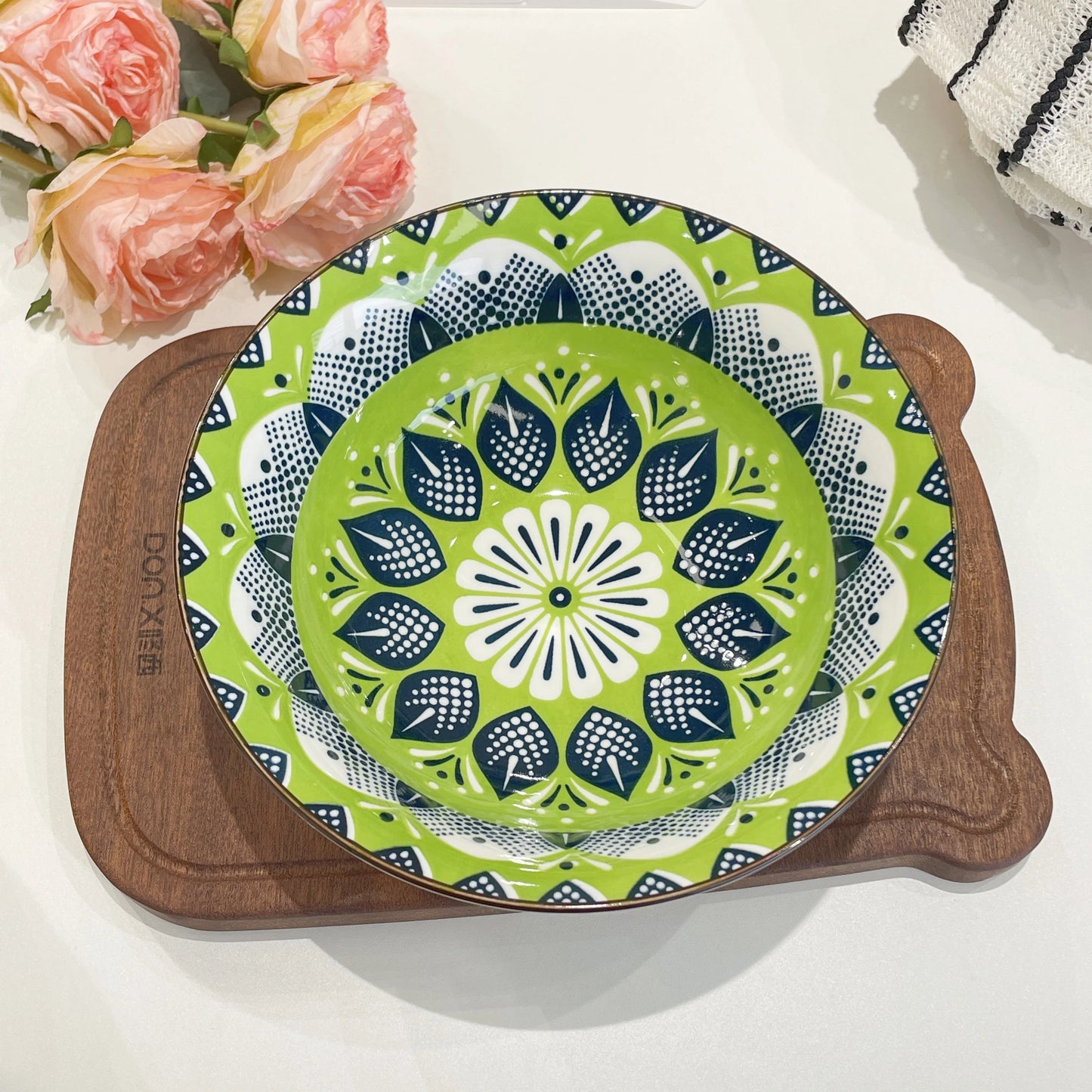 8-Inch Bohemian Ceramic Soup Bowl Set | Dishwasher & Microwave Safe