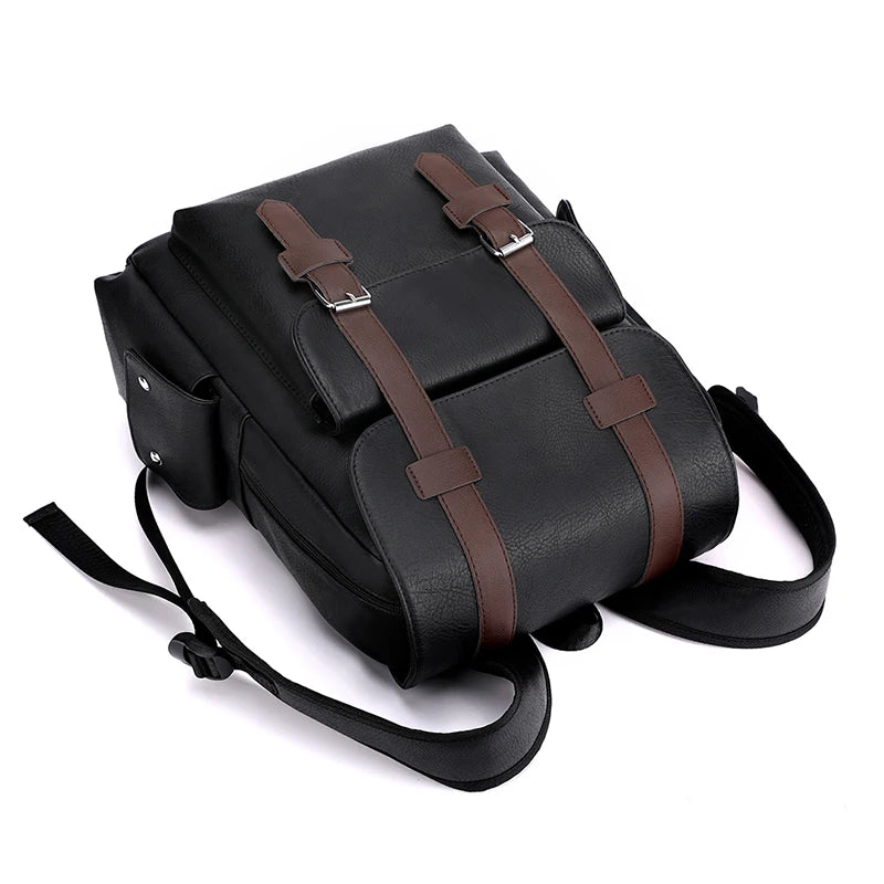 Men's PU Leather Backpack | Stylish Schoolbag for Laptops