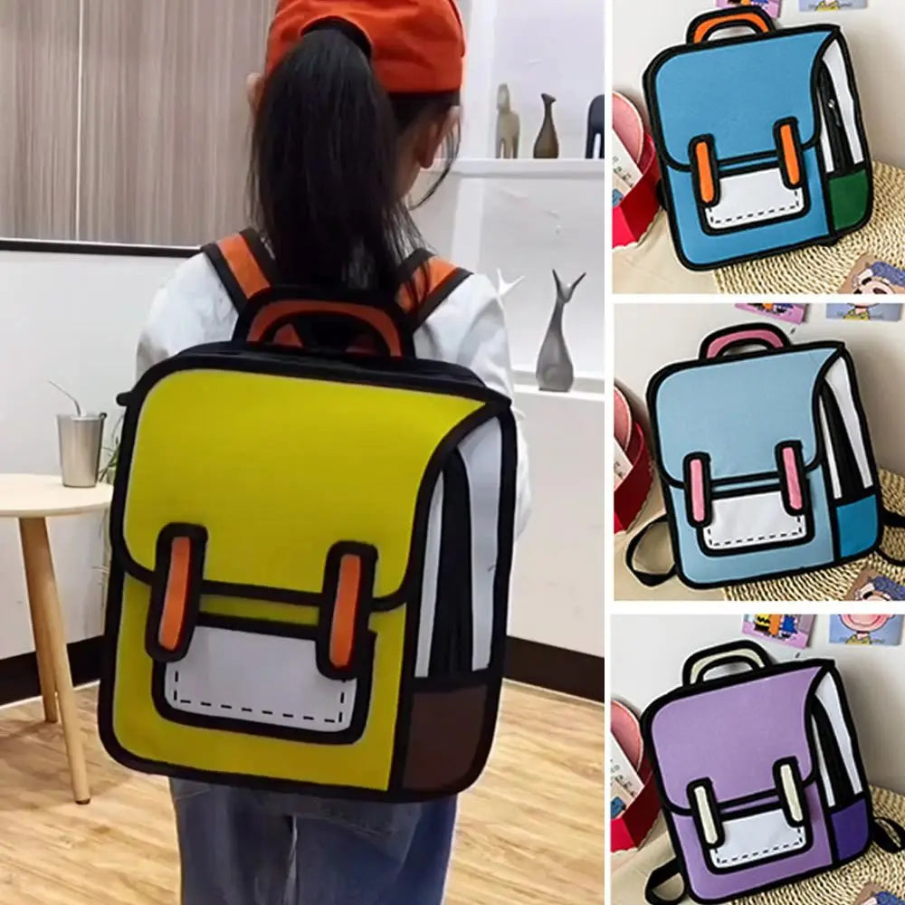 Trendy 2D Comic Print Student Schoolbag | Adjustable Large Capacity Backpack