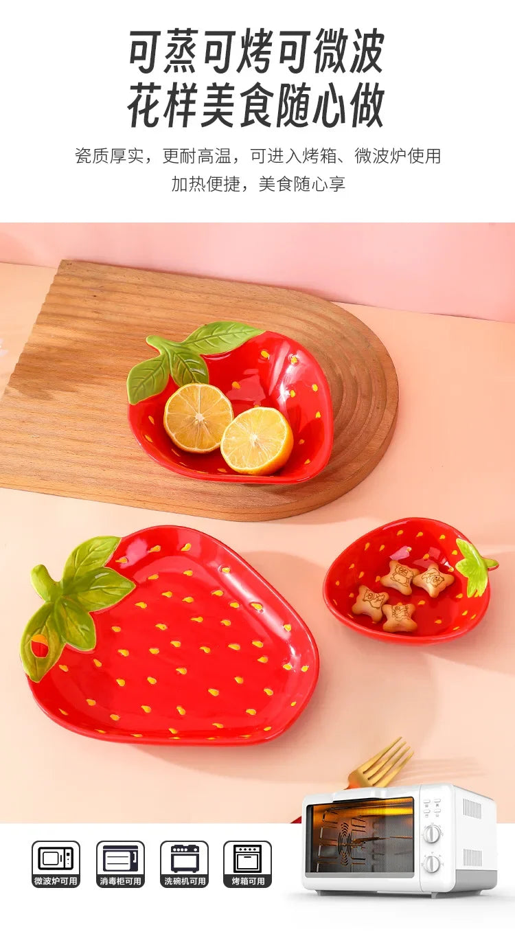 Creative Cartoon Strawberry Shaped Ceramic Salad Bowl | Fun Tableware