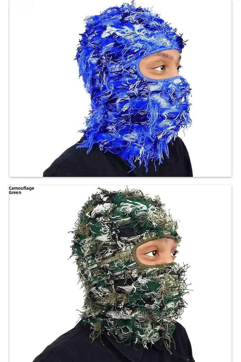 Unisex Distressed Knit Balaclava | Fuzzy Winter Ski Mask