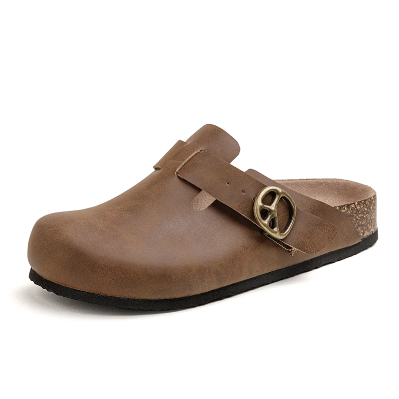 Men's Vintage Brown Leather Mules | Comfortable Slide-On Slippers