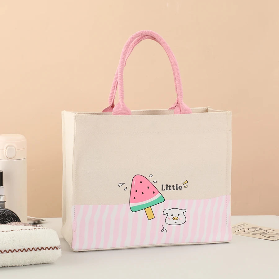 Large Capacity Cartoon Tote Bag | Versatile Canvas Shopping Bag