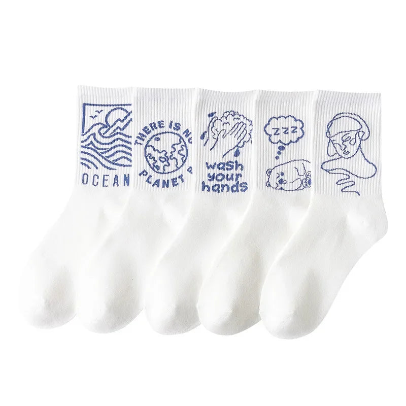 Trendy Blue Kawaii Summer Crew Socks | Stylish Couples Tube Socks