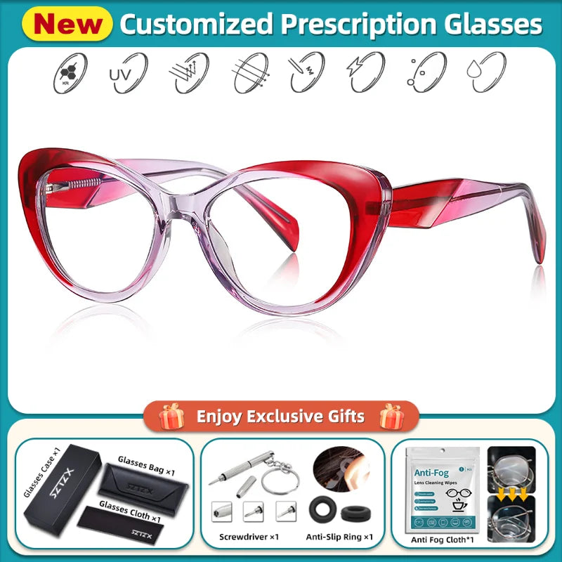 Stylish Retro Cat Eye Prescription Glasses | Anti-Blue Ray Protection